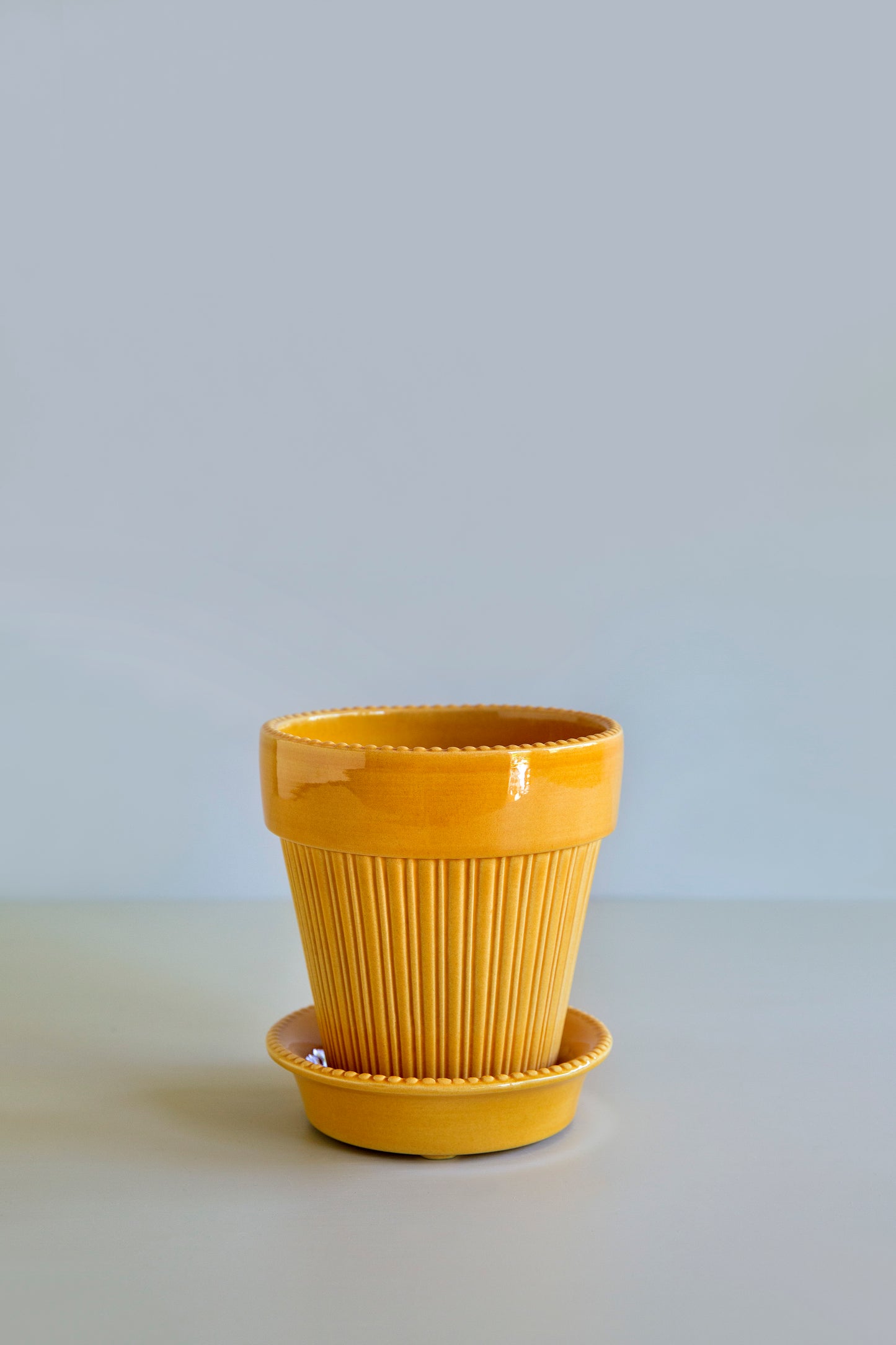 Simona Glazed Pot & Saucer - Amber Yellow