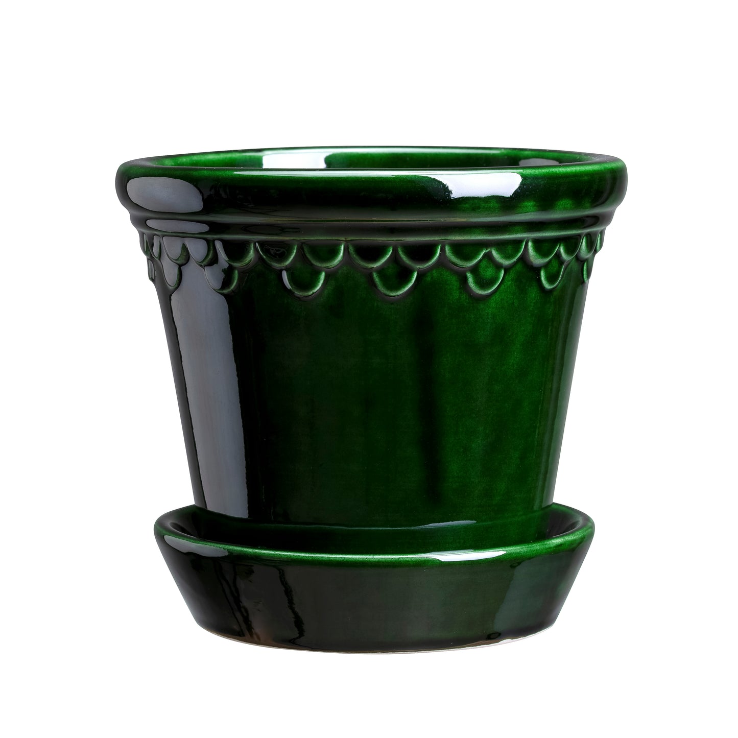Københavner (Copenhagen) Glazed Pot & Saucer - Emerald Green