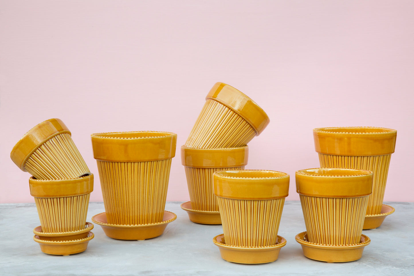 Simona Glazed Pot & Saucer - Amber Yellow